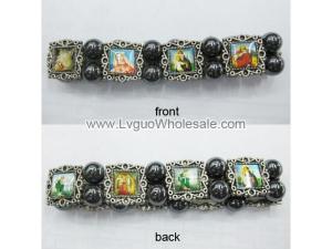 Hematite Beads and Alloy Spacer Religious Bracelet 7.8inch